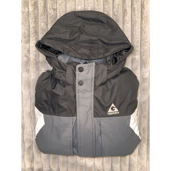 GERRY‎ Hooded Full Zip Snow Ski Shell Jacket Large Youth 14-16 Black/Gray EUC - Picture 1 of 7